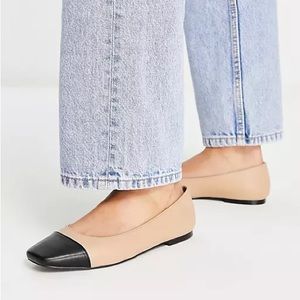 ASOS DESIGN | Square Toe Ballet Flats Black and Beige | size 9